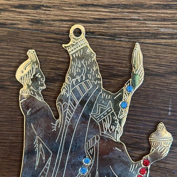 Vtg 1992 Gloria Duchin gold brass 3 Wise Men ornament with rhinestones - Picture 2 of 5